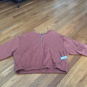 Old Navy Rust Half-Zip Quilted Crop Pullover